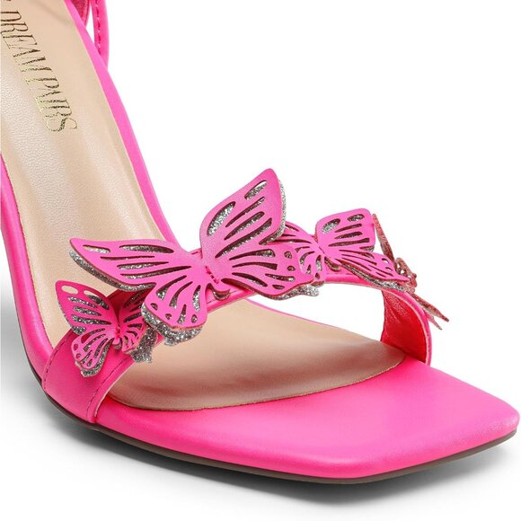 Dream Pairs Women Hot Pink-pu Faux Leather Open Square Toe Stilletos Heels Shoes - Picture 2 of 7